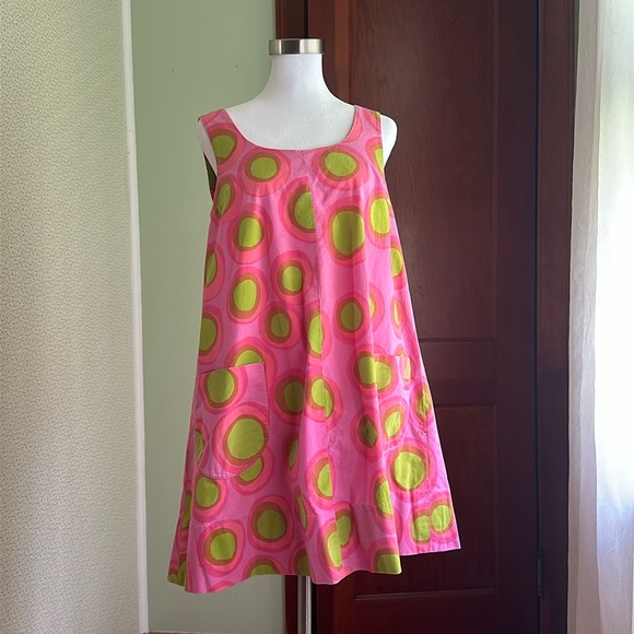 VINTAGE Marimekko Pink & Green Polkadot Dress, Size L - Picture 2 of 11